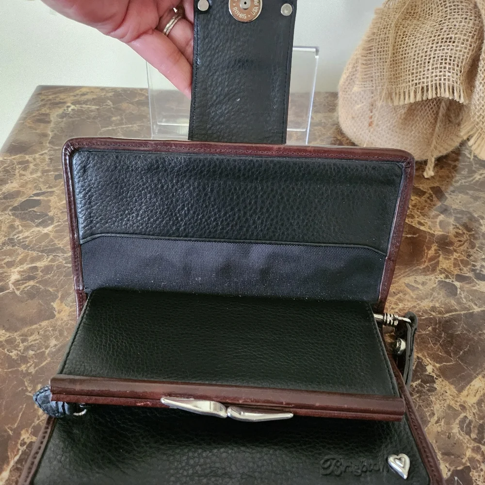 Brighton Brown Woven Leather Kisslock Wallet/Wristlet EUC - Picture 14 of 16